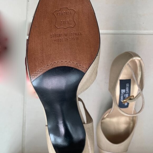 Stuart Weitzman Taupe Pump With Strap and Kitten Heel Size 6 - Picture 7 of 9